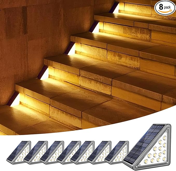 Solar Step Lights Outdoor Stair Light, Deck Lights Outdoor Powered IP65 Waterproof, 2CCT Solar Outdoor Step Light, Decor for Stair, Deck, Step, Sidewalk, Porch and Outside Patio,2CCT,8 Pack