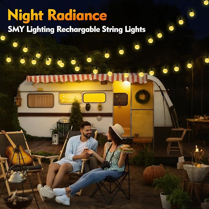 SMY Lighting 22FT*2 Rechargeable Battery Operated 50 LED Crystal Globe String Lights Outdoor/Indoor,Patio Hanging | Lumora