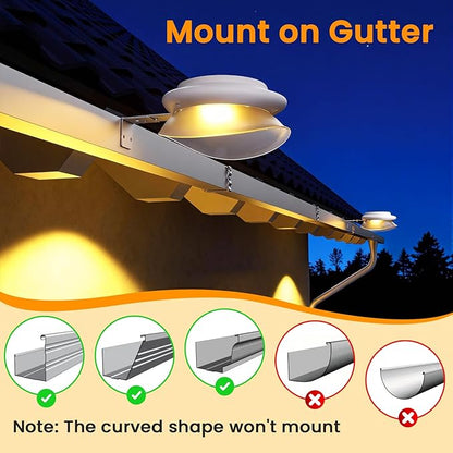 ROSHWEY Outdoor Fence Lights 6 Pack Solar Gutter Lights with 9 LED Waterproof for Wall Eaves Deck Railing Garden Landscape Yard (Warm White)
