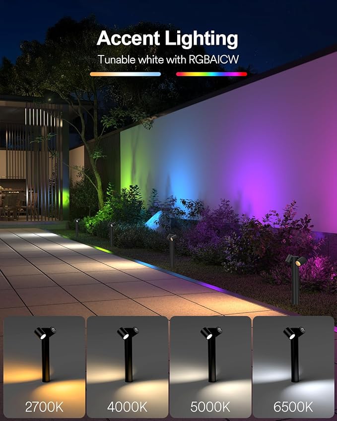 Lumary Smart Pathway Lights Pro 700LM, RGBAICW Color Changing Landscape Lights with 8 Adjustable 355° Spot Lights | Lumora