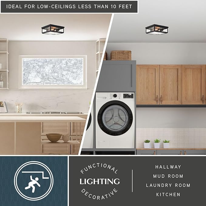 VAXCEL Kinzie Black Outdoor Square Flush Mount Ceiling Light with Clear Glass | Lumora