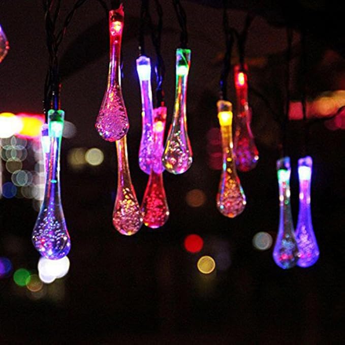 Solar String Lights 20ft 30 LED Water Drop Solar String Fairy Waterproof Lights for Halloween, Christmas, New Year, Valentine, Patio, Party, Wedding Decorations(Multicolor)