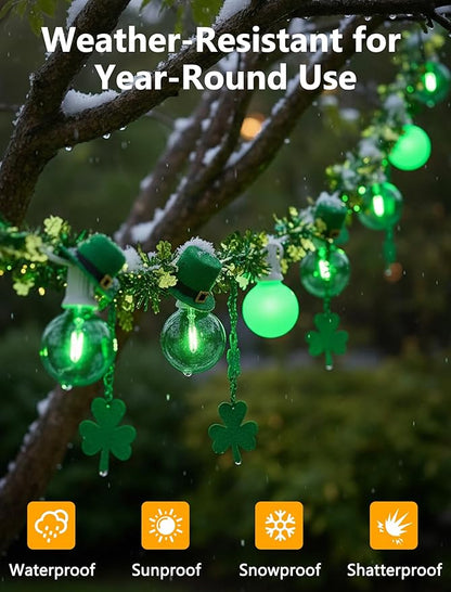 50FT G40 LED Outdoor Globe String Lights, St. Patrick's Day Decorations Lights Outdoor with 27 Shatterproof Green Bulbs, Hanging Globe Patio Lights Waterproof for Outside Party Wedding Porch Backyard