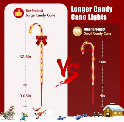 40in Christmas Solar Candy Cane Pathway Lights, 12Pcs 120 LED Solar Outdoor Christmas Decorations with Red Bow Waterproof, 8 Modes Timer Remote Walkway Garden Light for Xmas Yard Lawn Patio Decor