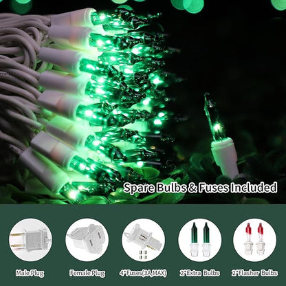 LAMPHOME Christmas String Light,100 Count Incandescent Mini String Light in 19.6ft,Indoor/Outdoor 120V UL Certified Mini Light for Christmas,Wedding,Patio Lawn,Home,Garden,Party (Green)