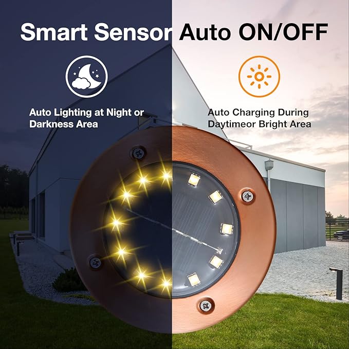 Outdoor In-Ground Lights Solar Disc Lights Outdoor Solar Garden Lights In Ground Solar Landscape Light 8 Pack 12 | Lumora