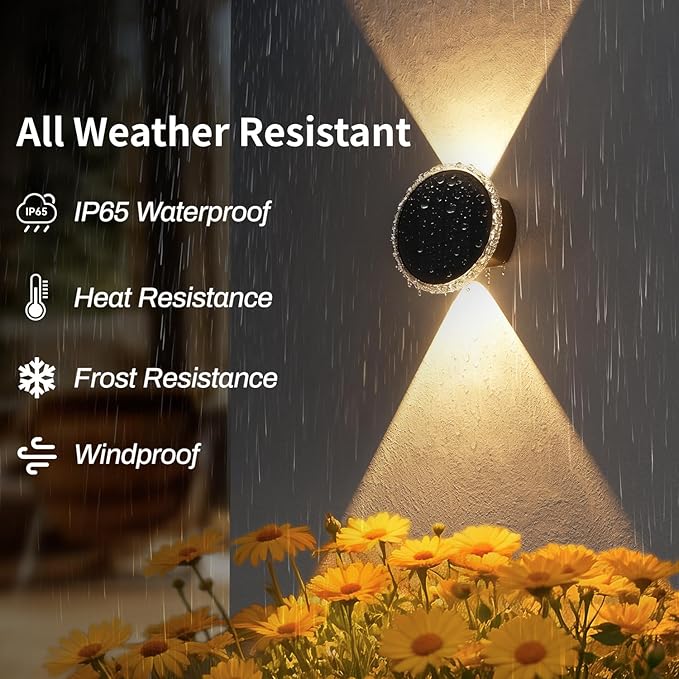 Ellasay Solar Fence Lights Outdoor: 360° Circular Lighting Solar Powered Wall Lights 12 Hours Long Runtime Up and Down Waterproof IP65 & 3 Modes High Brightness LED Focus Lens for Fence/Yard - 6 Pack