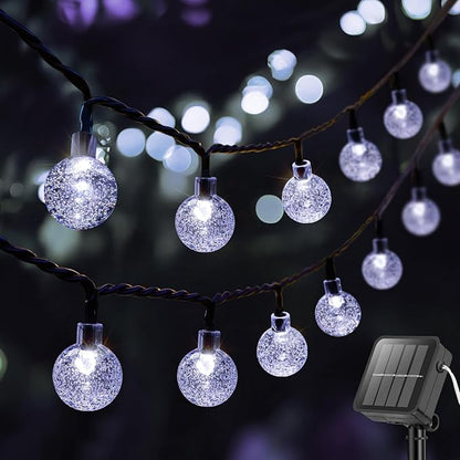 Metaku Solar String Lights for Outside, 36FT 60 LED Crystal Globe String Lights, Solar Powered Outdoor Lights with 8 Lighting Modes, Patio Hanging Lights for Garden, Camping and Party Décor Cool White