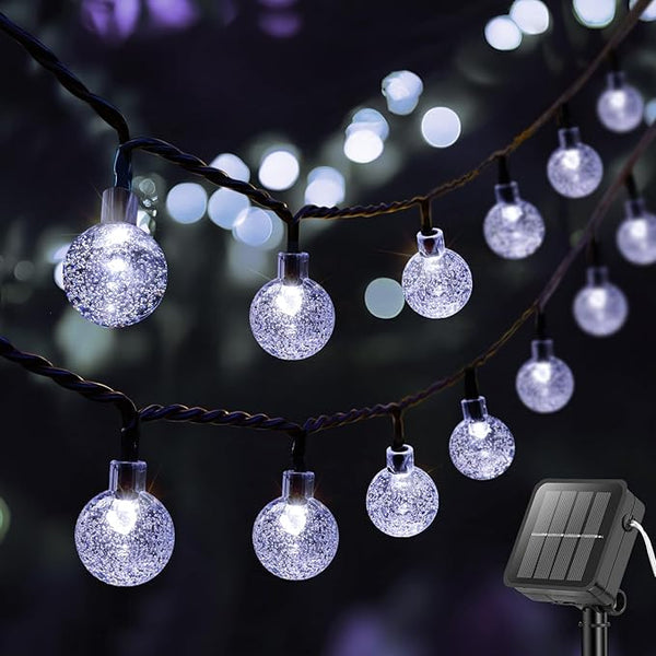 Metaku Solar String Lights for Outside, 20FT 30 LED Crystal Globe String Lights, Solar Powered Outdoor Light with 8 | Lumora