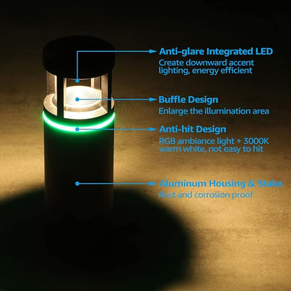 LEONLITE RGB Low Voltage Pathway Lights, 5W 12V AC/DC Path Lighting,Unique Light Pattern, Aluminum Housing, IP65 Waterproof for Outdoor Path Sidewalk Walkway, 3000K Warm White, Pack of 4