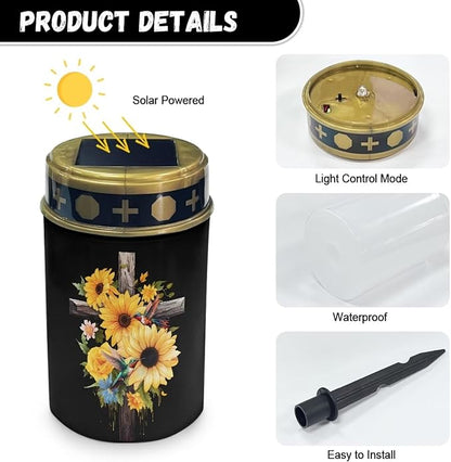 Sunflower Cross Solar Cemetery Grave Decorations Outdoor Garden Solar Lights Landscape Lighting Patio Accessories Memorial Lights Decorate Lawn, Fence, Backyard