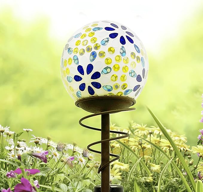Crosslight Solar Glass Mosaic Ball Stake Lights 48" - Weatherproof LED Garden Decorative Light for Outdoor - Decor for Yard, Lawn, Patio, Pathway, Backyard