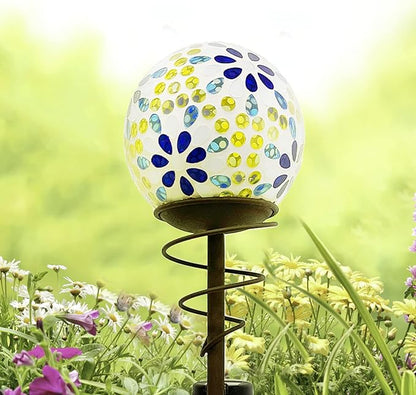 Crosslight Solar Glass Mosaic Ball Stake Lights 48" - Weatherproof LED Garden Decorative Light for Outdoor - Decor for Yard, Lawn, Patio, Pathway, Backyard