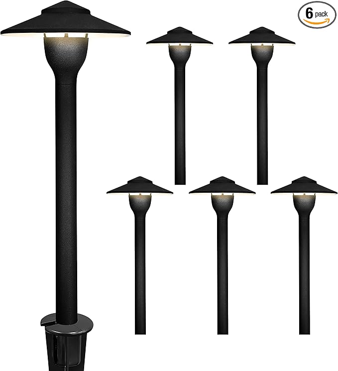 GKOLED 6-Pack Aluminum Pathway Lights, Low Voltage LED Landscape Path Light, 9-15V AC/DC Outdoor Walkway Lighting with 3W 3000K Integrated LED Chips for Yard Lawn, Ground Stake, Black