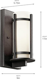 Kichler Camden 11" 1 Light Outdoor Wall Light with Opal Etched Glass in Anvil Iron, 9.5 in | Lumora