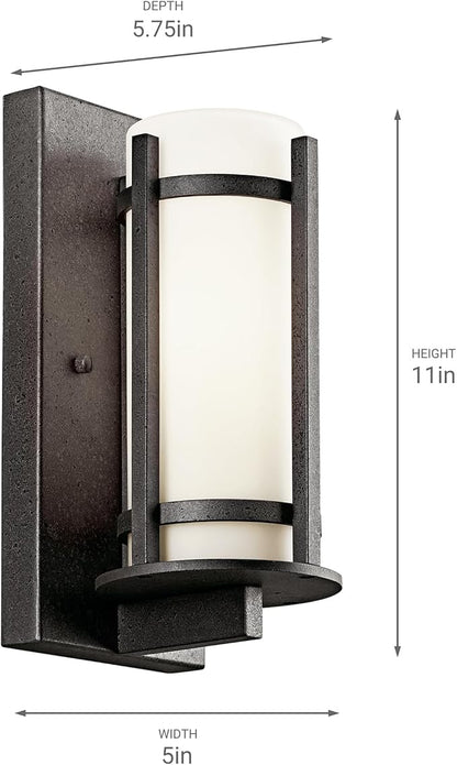 Kichler Camden 11" 1 Light Outdoor Wall Light with Opal Etched Glass in Anvil Iron, 9.5 in