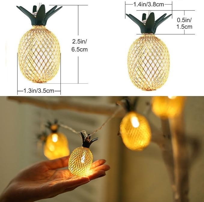 BIMEE Pineapple Solar String Lights 15ft 20 LEDs Waterproof Solar Powered Fairy String Lights Hanging Lights for Outdoor Garden Patio Landscape Home Wedding Birthday Party Decoration (Warm White)