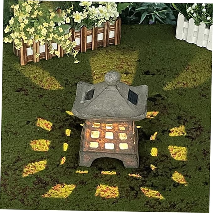 NUOBESTY Solar Outdoor Pagoda Light Waterproof Resin Garden Decoration 2-Pack Solar Pathway Lights for Landscape and Patio Japanese Style Statue LED Lighting