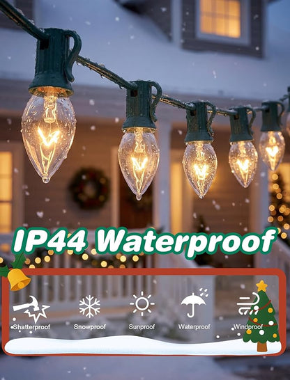 C7 Christmas Lights Outdoor, 25Ft Outdoor Christmas String Lights with 25 Warm White Incandescent Bulbs, Hanging Vintage Christmas Decorations Light for Roofline House Garden Patio Backyard