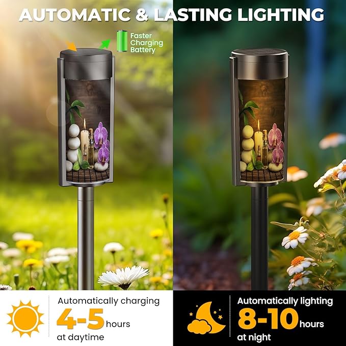 4 Pack Solar Pathway Lights Outdoor Waterproof Massage Oil White Zen Balance stonesorchid Bamboo Leaves Solar Garden Lights LED Landscape Lighting for Yard Walkway Lawn Garden Decor