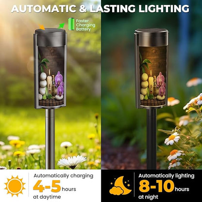 4 Pack Solar Pathway Lights Outdoor Waterproof Massage Oil White Zen Balance stonesorchid Bamboo Leaves Solar Garden Lights LED Landscape Lighting for Yard Walkway Lawn Garden Decor