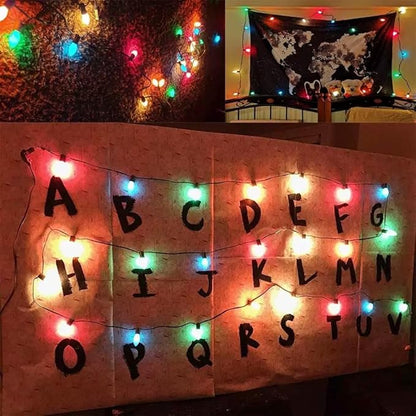Sxminer C9/E17 LED Christmas Vintage Lights 25Ft Outdoor String Lights with 27 Multicolor LED Bulbs for Holidays Christmas Prom Party Wedding- Green Wire