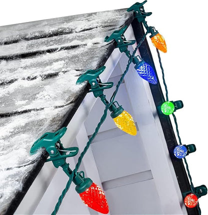 C9 LED Christmas Lights Outdoor with 100 Spring Clips, 65FT 100 LED C9 String Lights Waterproof Connectable for Outside Roofline Patio House Yard Windows Outdoor Christmas Decorations, Multicolor