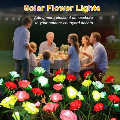 Garden 4 Pack LED Solar Flower Lights with More Realistic Rose Flowers Solar Garden Lights Outdoor Waterproof for Yard Patio Lawn Pathway Walkway Decoration 4-Pack Yellow & Pink & Red & White Combo