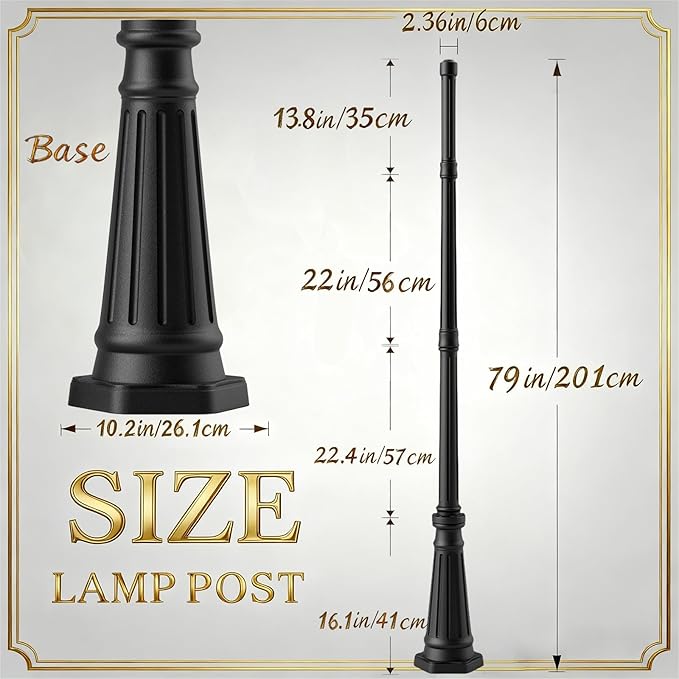 Universal Outdoor Post Light Pole, Black Cast Aluminum Pole with 2.36" Fitter Mount, 79in Tall Traditional Street | Lumora