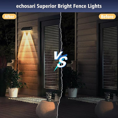 echosari Solar Fence Lights 8 Pack, 100 Lumen Ultra Bright Solar Wall Lights Outdoor Waterproof Lighting Auto ON/Off for Backyard Patio Railing Porch Step (2700K Warm White)