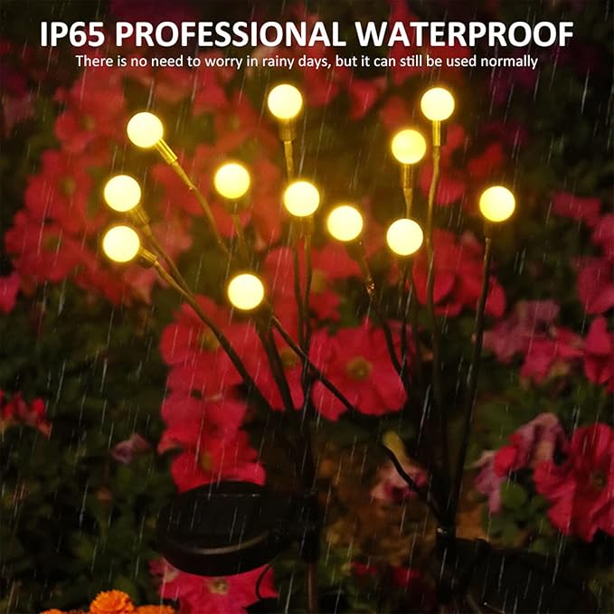 2PCS Solar Powered Firefly Lights Outdoor Waterproof, Solar Starburst Swaying Garden Lights, Swaying When Wind Blows Solar Garden Lights Outdoor Decorative String Lights