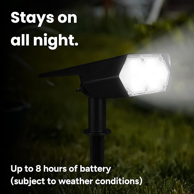 TECHKO Outdoor Solar Spotlight with Wall-Mount & Ground-Stake, Dusk-to-Dawn Outdoor Waterproof IP65, Multiple Lighting Modes, Solar Powered Garden Yard Spot Lights for Outside Landscape (2-Pack)