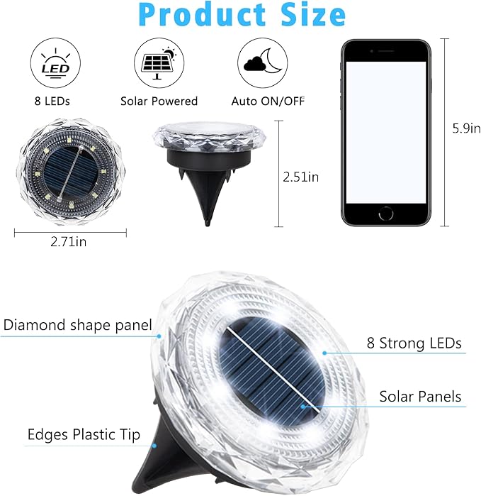 echosari Solar Ground Lights 6 Pack, Upgraded Solar Garden Lights Waterproof Long Lasting for Pathway Walkway Patio | Lumora