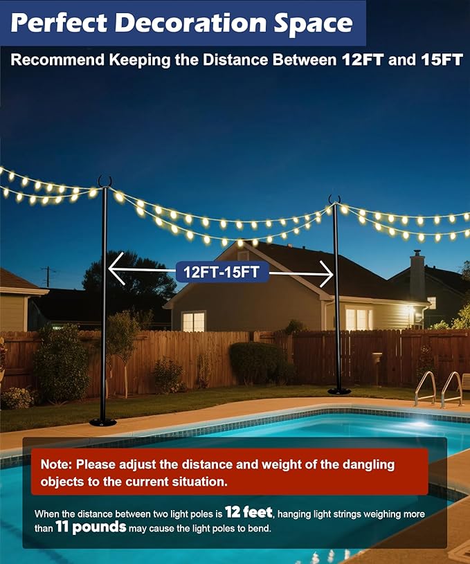10FT String Light Poles for The Outdoor, Heavy Duty Metal Lighting Stand Pole for Hard Soil Wood Backyards Patio | Lumora