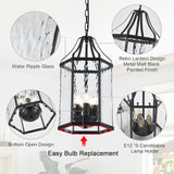 10" Modern 5-Light Exterior Black Lantern Pendant Light Fixture with Clear Rippled Glass Mini Industrial Hanging | Lumora