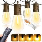 15M LED Outdoor String Lights Patio Dimmable Hanging Light with Remote, Waterproof Shatterproof Edison Bulbs, 3 | Lumora