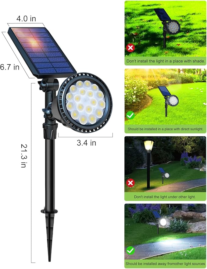 DBF Solar Outdoor Lights, 600LM Solar Spot Lights Outdoor Waterproof with 2 Lighting Modes, Adjustable Head & Solar | Lumora