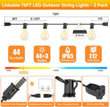 150FT(2x75FT) LED Outdoor String Lights S11 Dimmable Patio Light, with 44+3 Waterproof Shatterproof Edison 2700K | Lumora