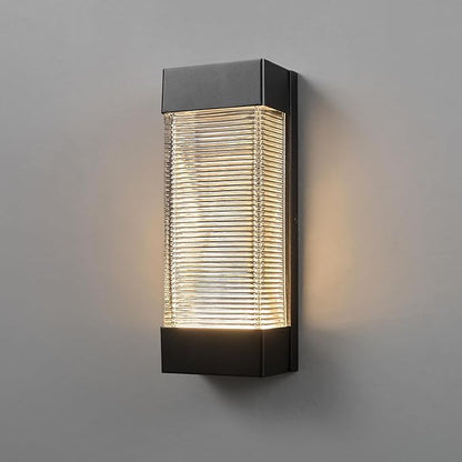 Globe Electric 16W LED Integrated Outdoor Wall Sconce, Matte Black, Ribbed Glass, Dusk to Dawn Sensor, Dimmable, 2700K, 600 Lumens, 90 CRI, Front Patio, Exterior Lighting for House