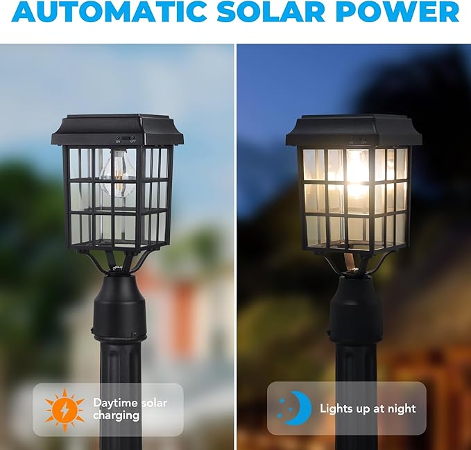 Kemeco ST4329Q-A Solar Post Light Squared Frame Exterior Waterproof Led Fixture for Outdoor Garden Street Post Pole | Lumora