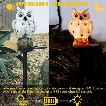 SmilingTown Solar Garden Lights Resin Warm White LED Figure Waterproof Decorations with Stake for Outdoor Yard Pathway Outside Patio Lawn Decor 2 Pack (Owl)