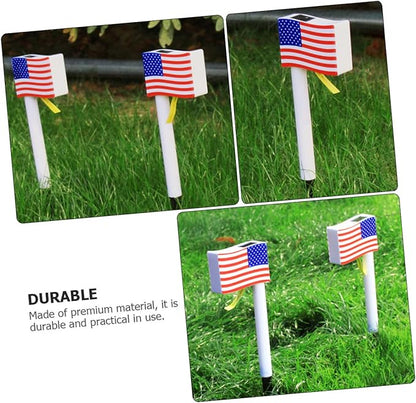 2pcs Solar Garden Path Lights American Flag LED Outdoor Lawn Lamp with Ground Plug for Independence Day Decoration Random Color