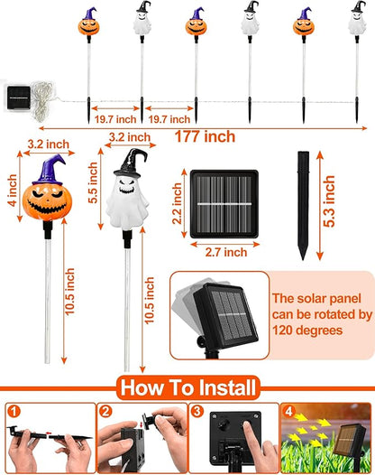Halloween Decorations Outdoor Solar Pumpkin Ghost Witches Hats Lantern Garden Stake Lights, 6 Pack 8 Modes Solar Halloween Lights Waterproof for Outside Yard Pathway Grave Lawn Porch Party Decor Decor
