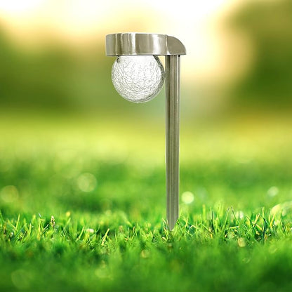 Crosslight Solar Powered Pathway Lights (4 Pack) - Hanging Crackled Ball Outdoor LED Lights, Waterproof for Garden, Yard, Patio, Lawn, Walkway - Decorative Ground Stake Lighting | Warm White