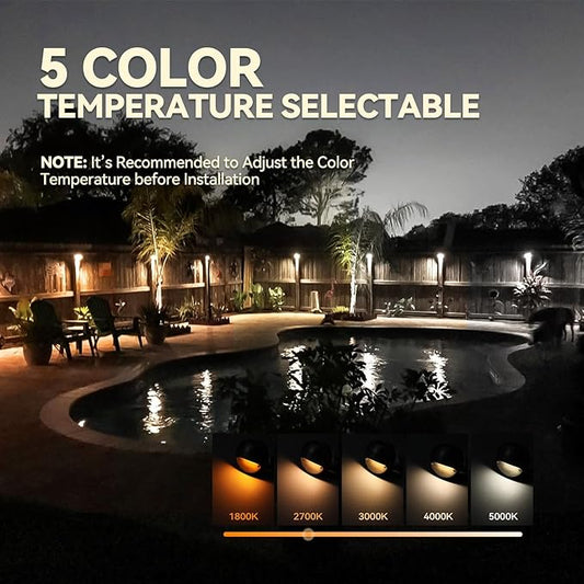 LEONLITE Update 5CCT LED Low Voltage Deck Lights, 180LM 3.74inch Landscape Step Railing Fence Light, 12-24V AC/DC, CRI90, Die-cast Aluminum Housing & Frosted Glass Lens, UL Cord, Bronze, Pack of 6