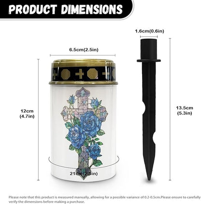 Poceacles Cross Outdoor Solar Lights - Waterproof Solar Lanterns with Blue Rose Gothic Cross Design, Pack of 4