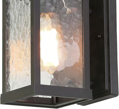 LALUZ Rectangle Outdoor Light Fixtures Wall Mount, Weather-Proof Porch Lights Outdoor with Water Ripple Glass, Anti-Rust Outdoor Wall Lantern for Patio, Yards, Garden, Front Door, Matte Black Finish