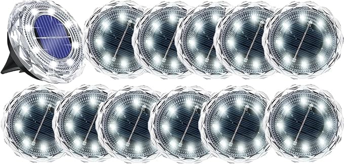 12Pack Solar Ground Lights, Solar Lights Outdoor Waterproof, Pathway Lights Solar Powered, Solar Garden Light | Lumora