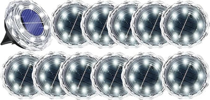 12Pack Solar Ground Lights, Solar Lights Outdoor Waterproof, Pathway Lights Solar Powered, Solar Garden Light, Landscape Lighting for Yard Driveway Walkway (Cool White)