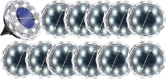 12Pack Solar Ground Lights, Solar Lights Outdoor Waterproof, Pathway Lights Solar Powered, Solar Garden Light, Landscape Lighting for Yard Driveway Walkway (Cool White)